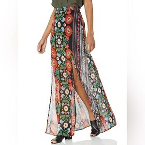 SHOW ME YOUR MUMU colorful floral Mexicali Double Slit Sheer Maxi Skirt Sz Small